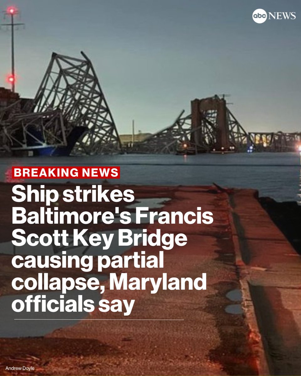 A ship struck Baltimore's Francis Scott Key Bridge early Tuesday, causing a partial collapse, officials in Maryland said. 

Multiple vehicles plunged from the bridge at the time of the collapse, the Baltimore City Fire Department said. trib.al/yvZYnU6