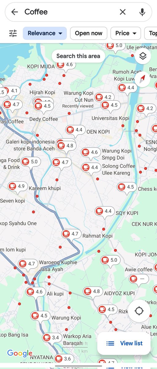 farhanefhal's tweet photo. Saat lo nyoba nyari tmpt ngopi di Aceh via gmaps, every f*cking miles ada coffee shop😅 https://t.co/IckTOm65gj