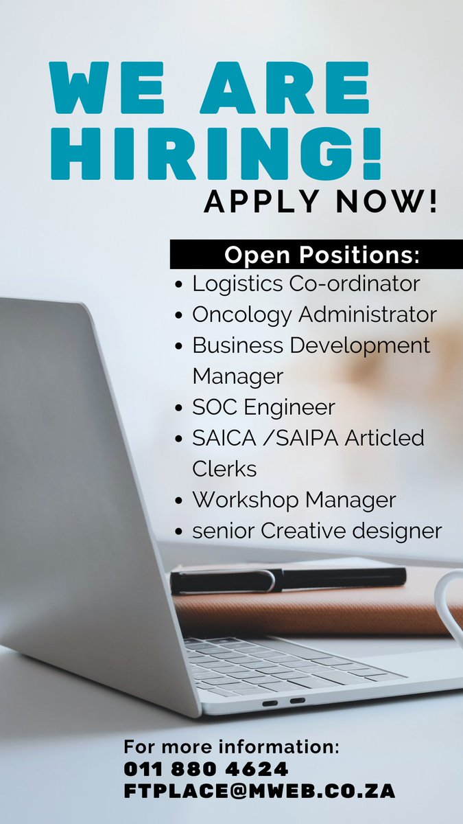 PlacementPoint's tweet image. Uncover these and more career possibilities at Placement Point (Pty) Ltd. Contact us on 011 880 4624 / ftplace@mweb.co.za 
#JobSeekersSA #recruitment #availablenow #vacancies