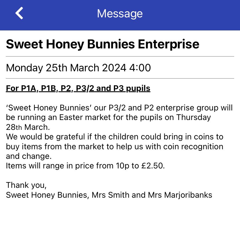 @MissCullenandP1 @P1B_Laurieston @LauriestonP2 @LauriestonP3 @P3_2Laurieston @LauriestonPS 🐰Easter Market for pupils in P1-3 🐰 Thursday 28th March See Information from our school app below 👇 🥚 🐣 🌼 💐 🥚🐣🌼💐