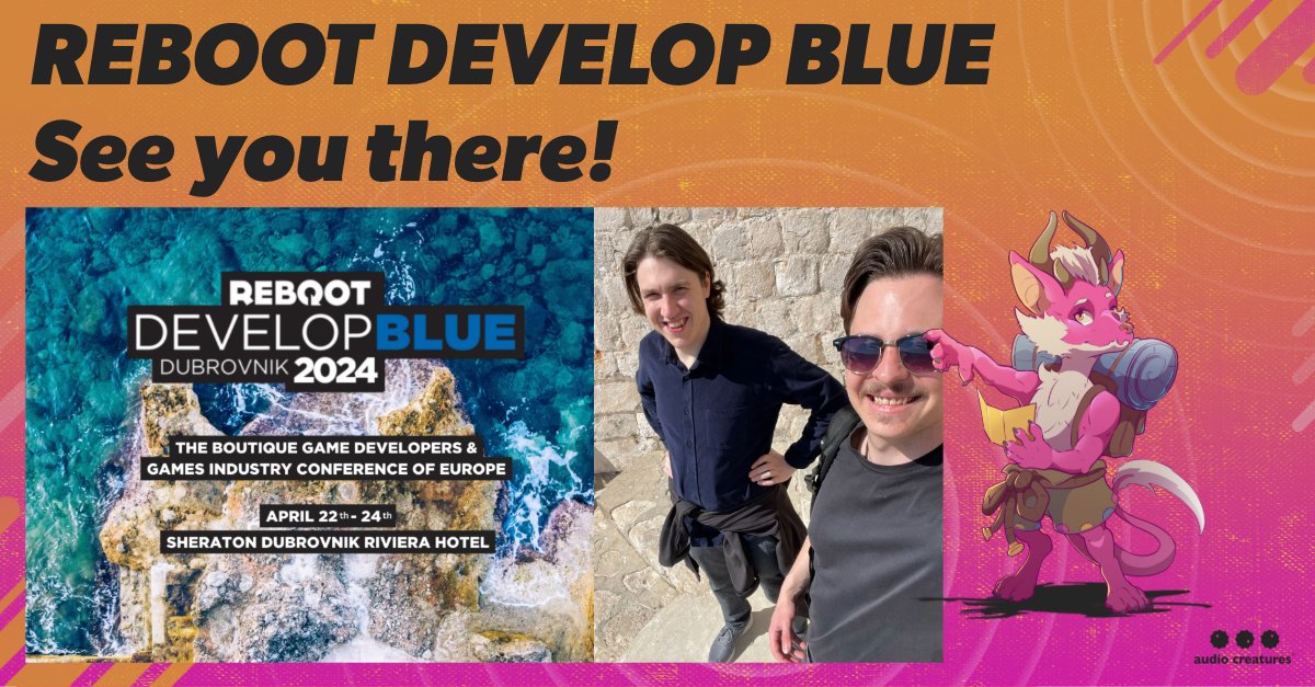 AudioCreatures's tweet photo. Only three weeks left until Reboot Develop Blue 2024!
Our’s @markuszierhofer and @jeremyfrobose are already buzzing with excitement to return to Dubrovnik and are eager to make new connections.
#RebootDevelopBlue #Gameaudio #Gamedev #Indiedev https://t.co/hkZZSTOp6t