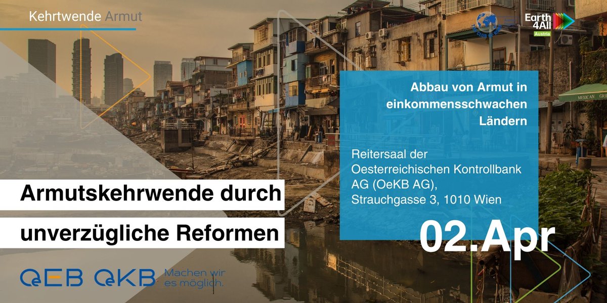 Die Armutskehrtwende: die Wirtschaft der Ärmsten darf wachsen! Panel Diskussion zum aktuellen Bericht an den Club of Rome #Earth4all am 📢2.April 16:00. Mehr Infos und Anmeldung: clubofrome.at/event-kehrtwen… #earth4allaustria #Armut #Kehrtwende #giantleap