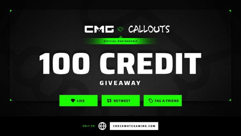 100 CREDIT GIVEAWAY

I’m officially a <a href="/CMG_Esports/">CMG</a> partner and we are doing this giveaway to celebrate. 

There will be 4 winners of 25 credits each. Follow us both, RT, and like to enter. 

WITH THIS GIVEAWAY THERE WILL BE A 2V2 $150 GTD CONSOLE SWITCH ON CW TUESDAY @ 8:00.