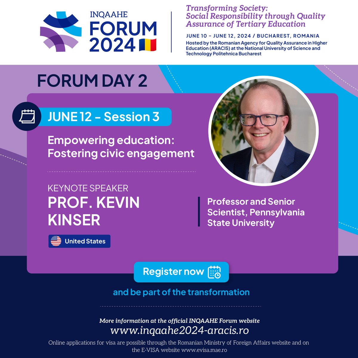 #INQAAHEForum2024 Day 2, Session 3: We are pleased to welcome Prof. Kevin Kinser, who will deliver a keynote session on 'Civic engagement as a public good: The role of quality assurance in nurturing active citizenship.' Further details 👉 inqaahe.org/blog/forum-202…