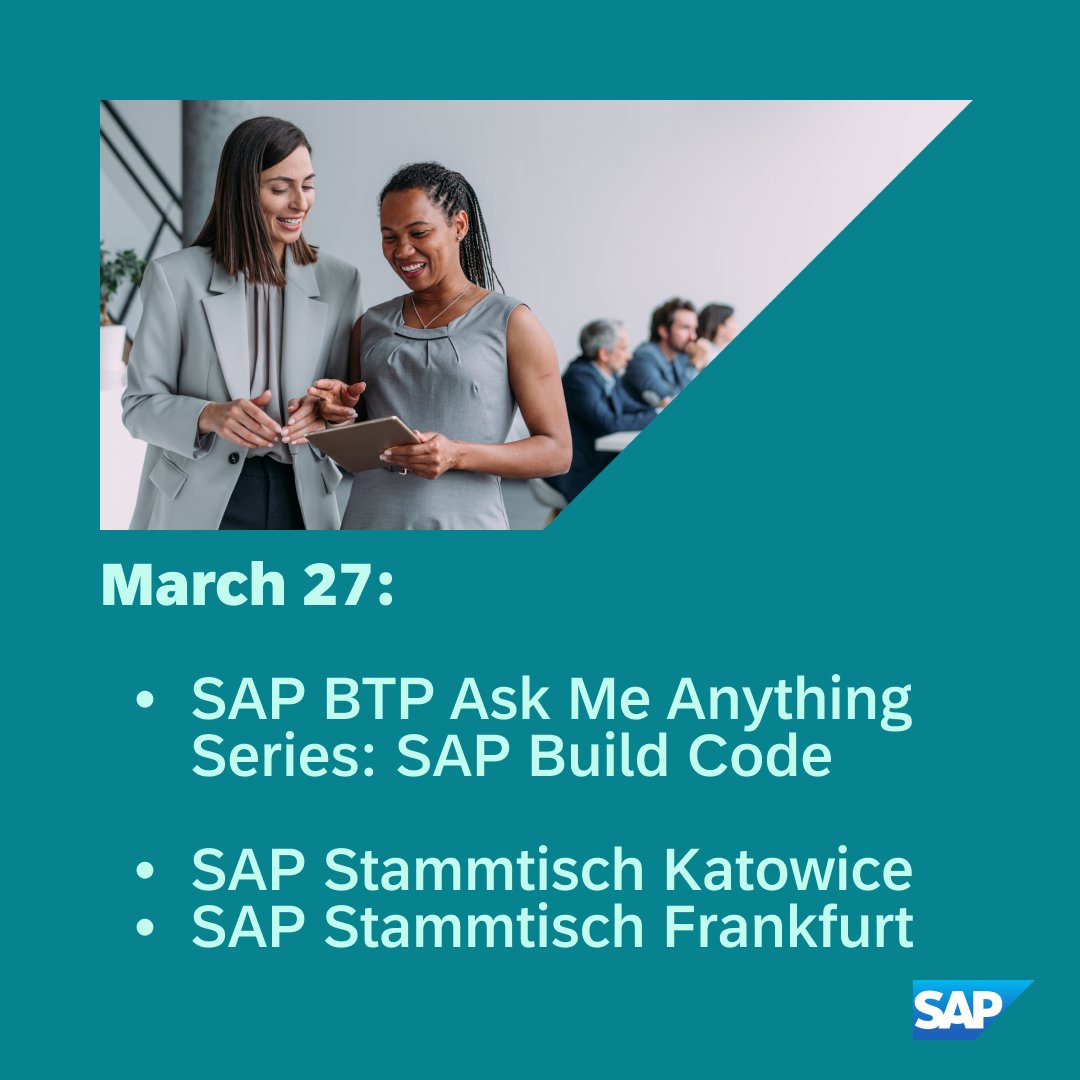 Every week there are exciting events taking place in the SAP Community. Check out this week's virtual and in-person sessions here: sap.to/6016Z3Nc8