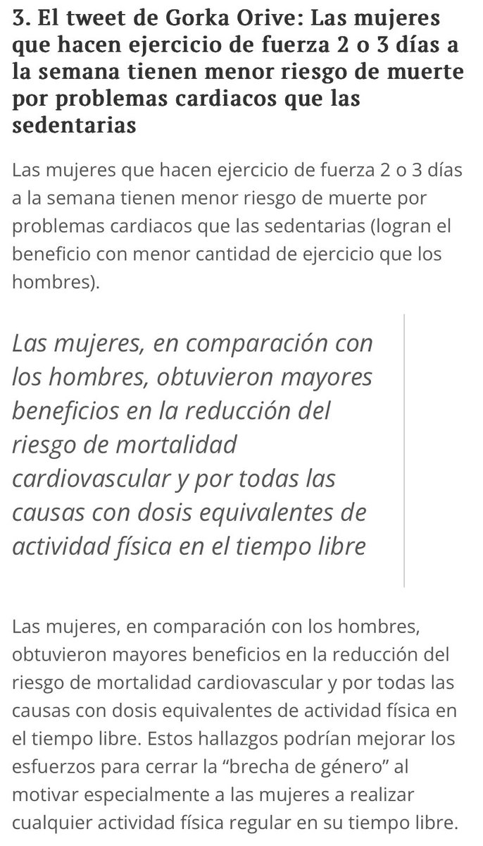 joancmarch's tweet photo. 🔴@gorka_orive: Las mujeres que hacen #ejerciciodefuerza 2 o 3 días a la semana tienen ⬇️ riesgo de #muerte por problemas #cardiacos que las sedentarias
➡️ Lo que el #pelo puede decirnos sobre nuestra #salud
Mis XXXIII #CrónicasSanitarias @IndeGranada
✅https://t.co/bh7qAVofGL https://t.co/rWv3qI2E6y