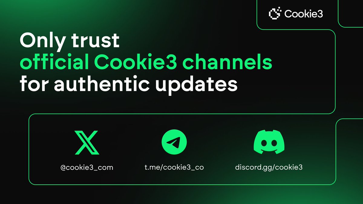 🚨 Attention Cookie3 community! We have come across fake accounts and giveaways claiming to be us on various channels.

Stay vigilant against impersonations, and remember these tips to stay safe:

✅ Trust only official Cookie3 accounts 
✅ Our moderators will never DM you first