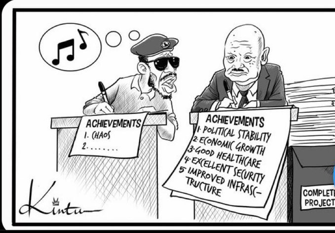Whenever I think of the best cartoon I have ever seen, this one of @Kinttuh is unchallenged.

All the facts in one picture. 

President Museveni                                        &                                          Bobi Wine