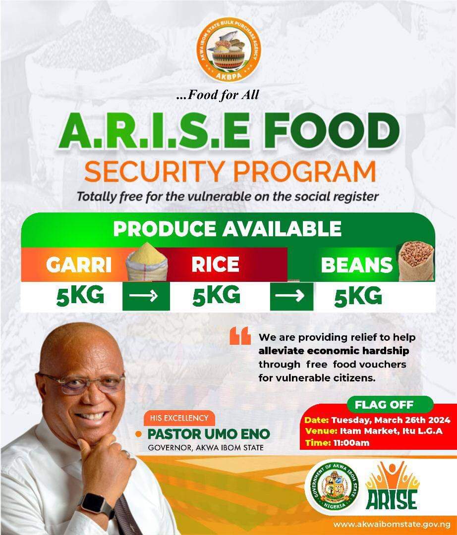 The #AriseFoodSecurityProgram is not a permanent, but an interventionist scheme of @_PastorUmoEno in Akwa Ibom that will work side by side with the Back-to-Farm Initiative to ensure availability, affordability & price reduction of food items in the markets.
#AkwaIbomFoodForAll