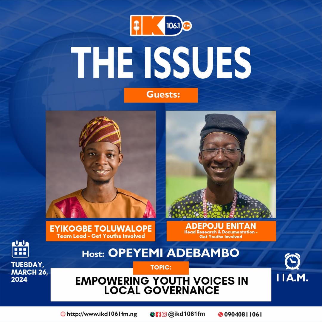 _gyinow's tweet photo. Tune in to IKD FM 106.1 by 11am for an insightful discussion on the topic *"Empowering Youth Voices in Local Governance"*

We'll explore initiatives, challenges, and success stories, highlighting the importance of empowering young voices in decision-making processes. https://t.co/yO41CpT1Dg