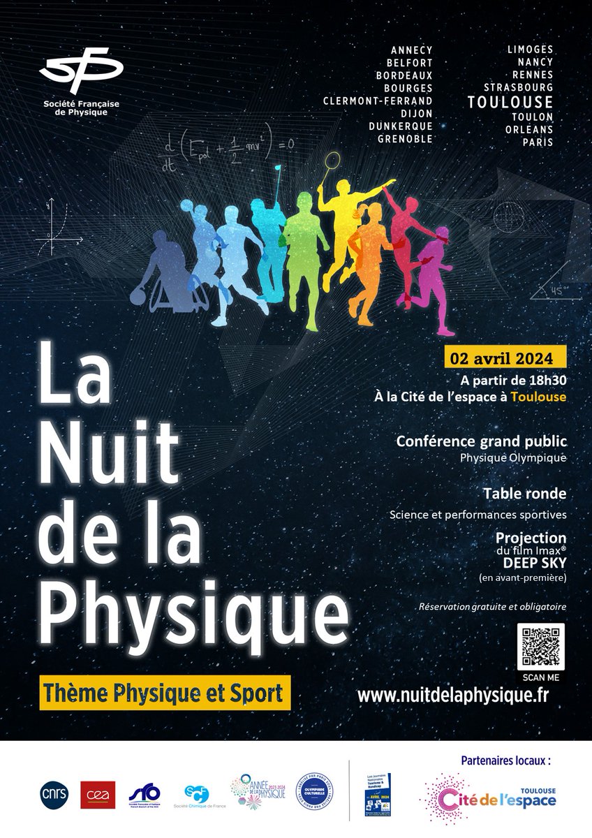 ÉVÉNEMENT// La Nuit de la physique - "Physique et sport"

A l'occasion de la Nuit de la Physique, venez assister à une table ronde sur les liens entre les performances sportives des athlètes et le monde spatial.

⬇️Plus d'infos ici : ⬇️
cite-espace.com/a-la-une/confe…