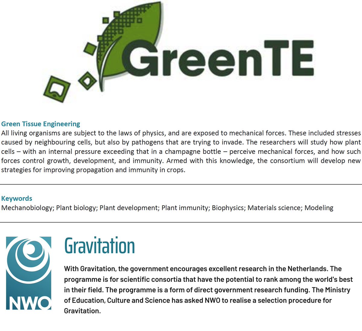 Thrilled to be in #GreenTE consortium! 🌿 Funded by Dutch NWO Gravitation, with €22.8M for 10 yrs. 🌿 Offering 57 PhD and postdoc positions in bio, physics, chem, & modeling. 🌿 Stay alert for your chance to join us & become the world's best in green (plant) tissue engineering!