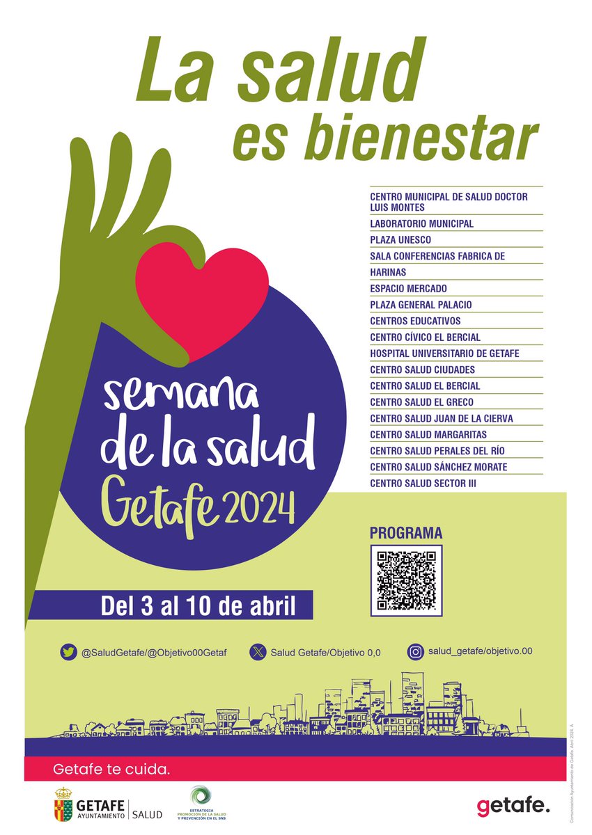 Semana de la salud en Getafe del 3 al 10 de abril en la Plaza UNESCO. 
<a href="/aytogetafe/">Ayuntamiento Getafe</a> 
#semanasaludGetafe