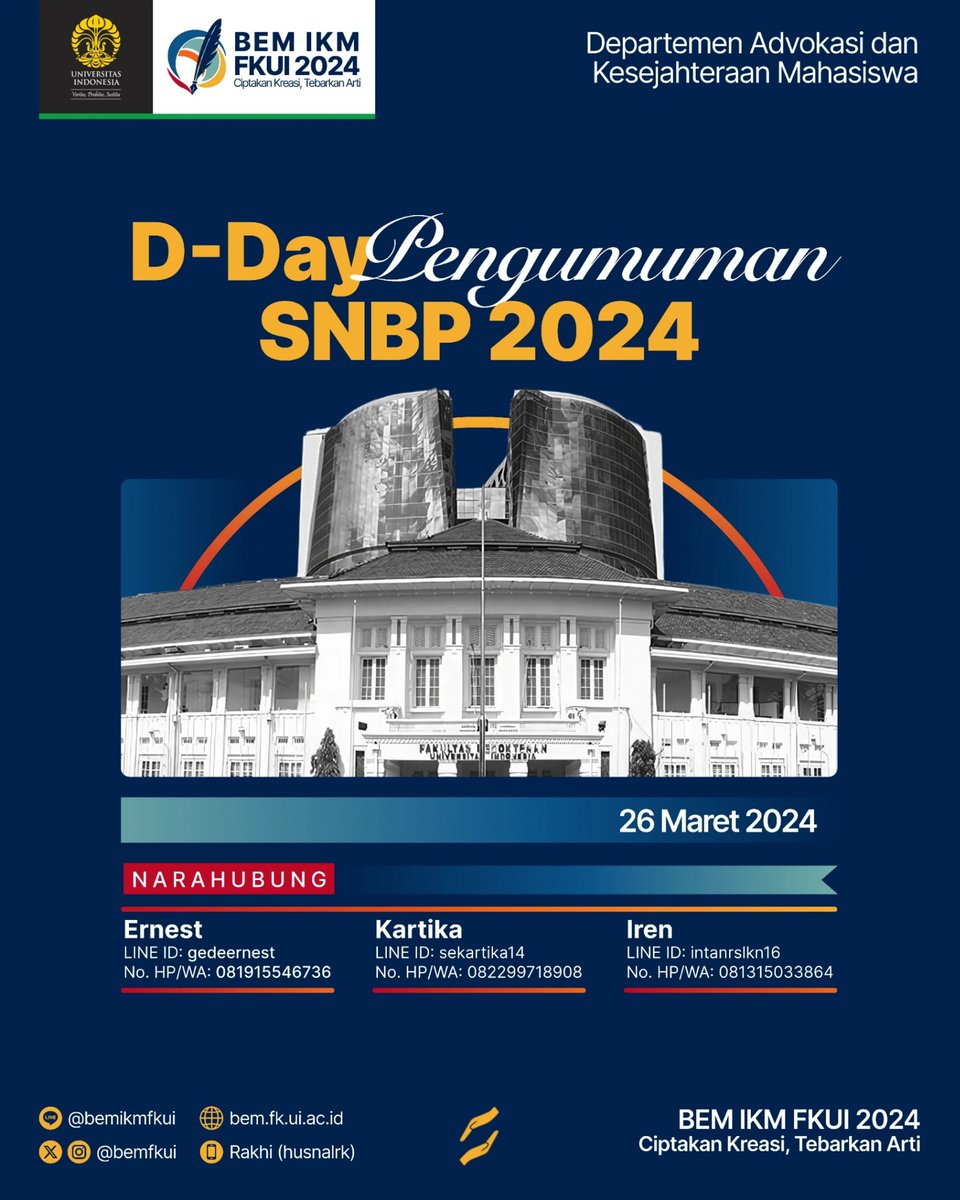 BEMFKUI's tweet photo. [PENGUMUMAN SNBP 2024]

Selamat datang, mahasiswa FKUI 2024!

Tepat pada hari ini, 26 Maret 2024, merupakan hari yang sangat ditunggu-tunggu, yaitu hari pengumuman hasil SNBP 2024. https://t.co/WyiLNltdQE