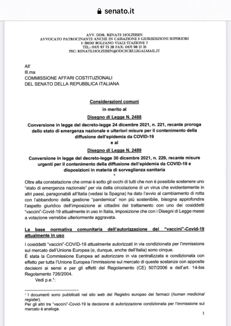Da fine gennaio 2022 è pubblicato sul sito del Senato della Repubblica questo mio parere che avevo depositato su richiesta della Commissione Affari Costituzionali del Senato in merito al disegno di legge sull’ inasprimento del greenpass. In questo parere avevo - sempre sulla base