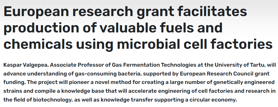 ✨ Kaspar Valgepea, Associate Professor of Gas Fermentation Technologies at @unitartu and @ERC_Research Consolidator Grantee presents his groundbreaking research on gas fermentation ➡️ ut.ee/en/content/eur… The project will pioneer a novel method creating a large number of