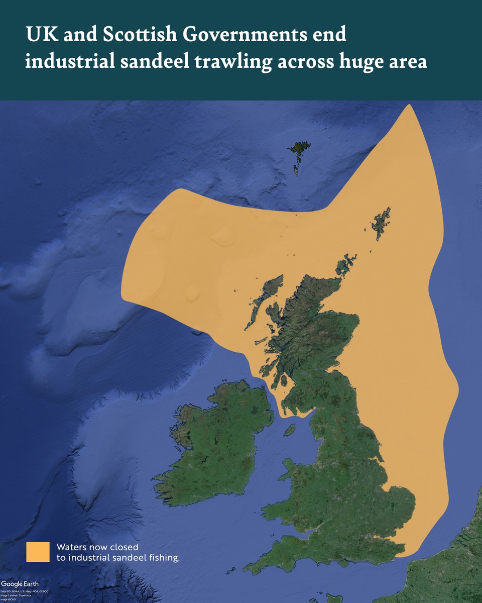 Huge win for our seabirds! 

All Scottish waters and the English North Sea are now CLOSED to industrial sandeel trawling. 

That means more fish for seabird beaks. 

After a quarter century of campaigning, we're delighted <a href="/GOVUK/">GOV.UK</a> and <a href="/scotgov/">Scottish Government</a> have put these closures in place.