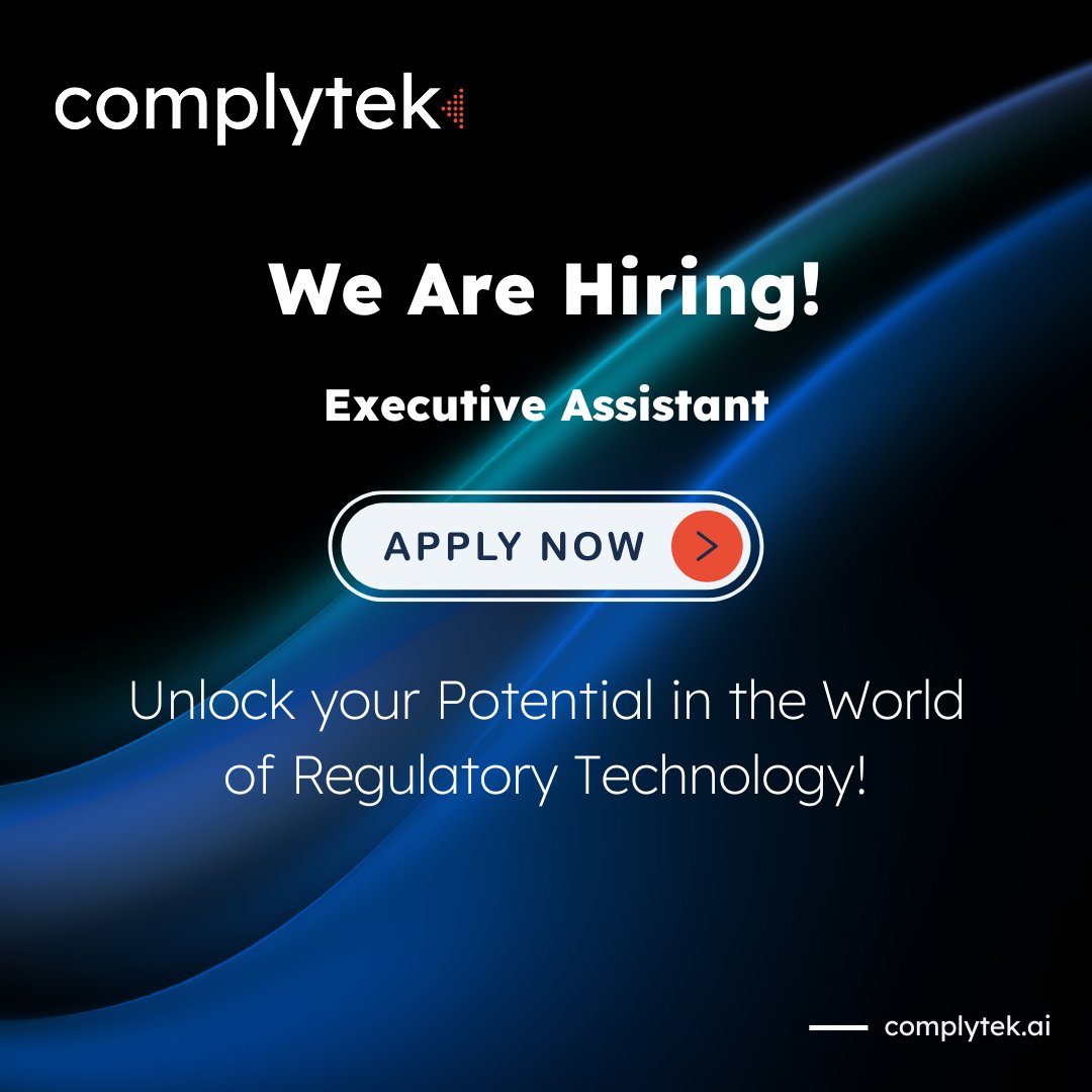 📢 #Complytek is on the lookout for a talented #ExecutiveAssistant to support our operations. If you're organized, detail-oriented and thrive in a fast-paced environment, this could be your next big opportunity! Apply now 👉eu1.hubs.ly/H08h6P80

#JoinOurTeam #Careers #Hiring
