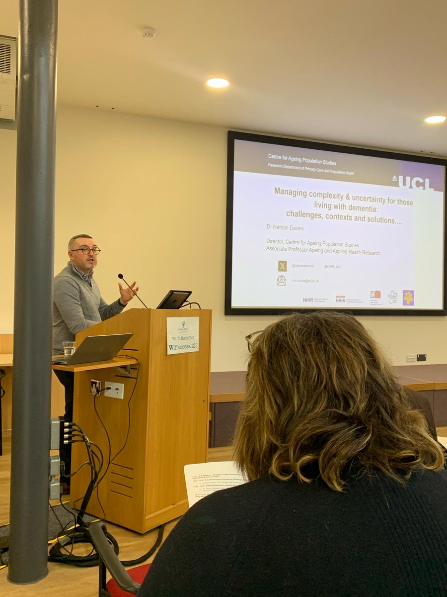 Our next speaker is Dr @NathanDavies50, Associate Professor for Ageing and Applied Health Research and Director of the Centre for Ageing Population Studies @CAPS_UCL. He’ll be discussing managing complexity & uncertainty for those living with dementia. #RowcroftDC