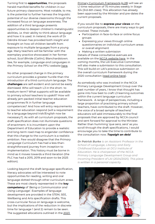 📰Check out the latest edition of Literacy News 👇

In this Spring issue I have a short article on some things to consider in the <a href="/NCCAie/">NCCA</a> consultation on new primary curriculum specifications.

See Page 19/20 (and the rest of the newsletter- lots of brilliant contributions!)