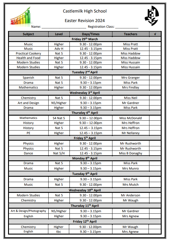 Our Easter Revision timetable is now live #ambition