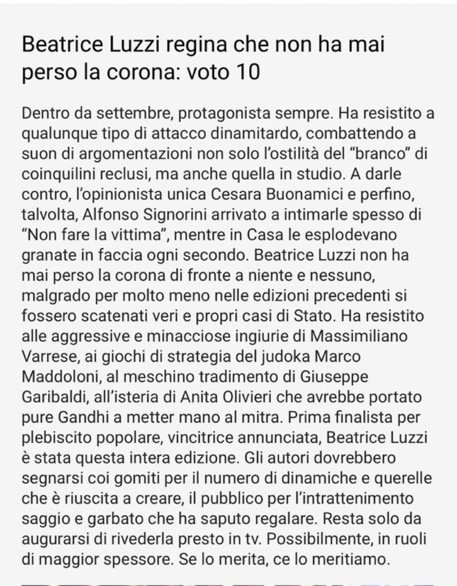 7ru7h7riumphs's tweet photo. BEATRICE LUZZI:
REGINA CHE NON HA MAI PERSO LA CORONA.
🏆 VOTO 10 🏆
#grandefratello https://t.co/9ACO6S2EEe