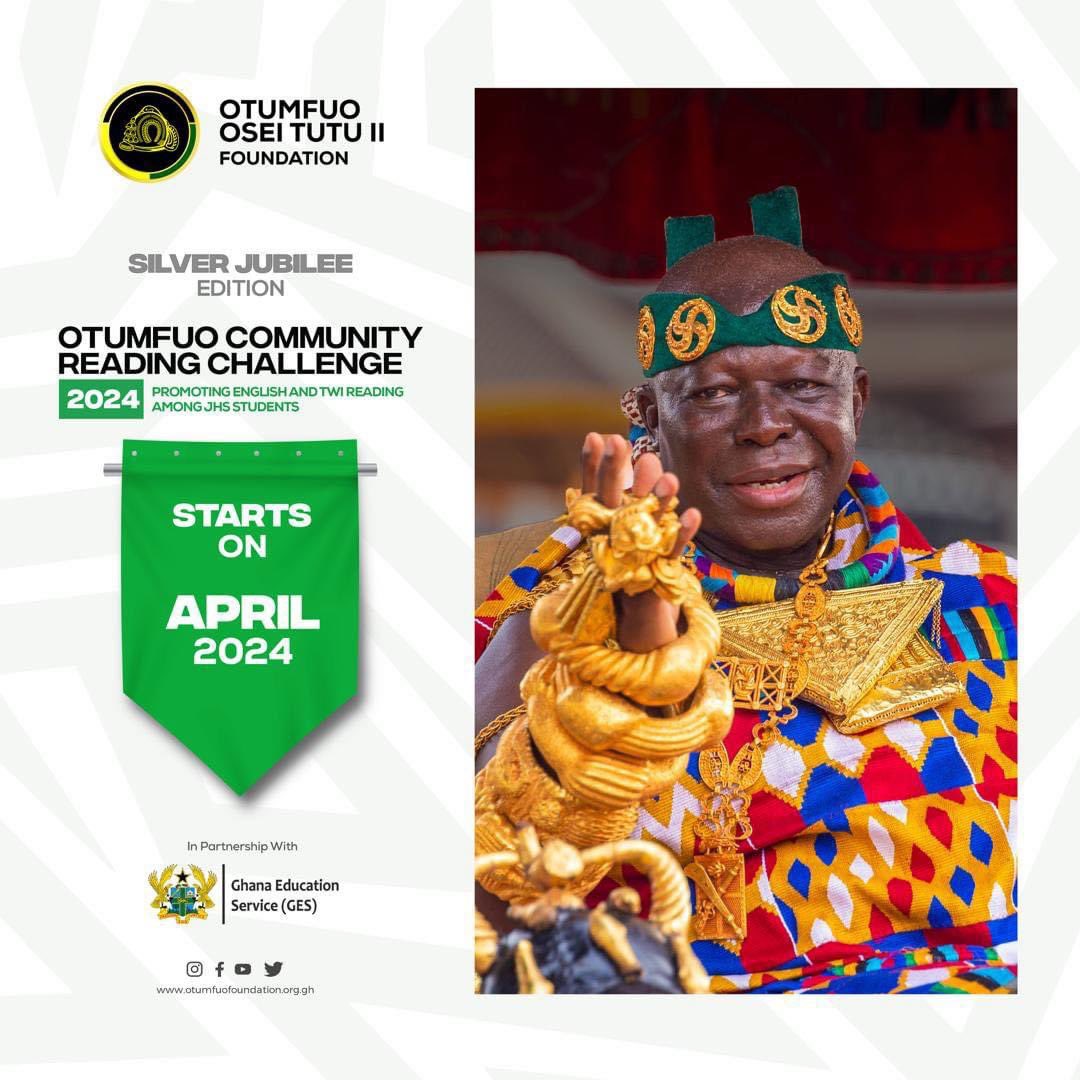 Now It's The Time!!!

The Otumfuo Community Reading Challenge is here!

This year's Edition is dubbed the ‘SILVER JUBILEE Edition’ 🎉🥳

60 Districts will battle out for the Ultimate 🏆

Who takes home the Trophy, the Cash and the Bragging right?

#Manhyia 
#OCRC2024