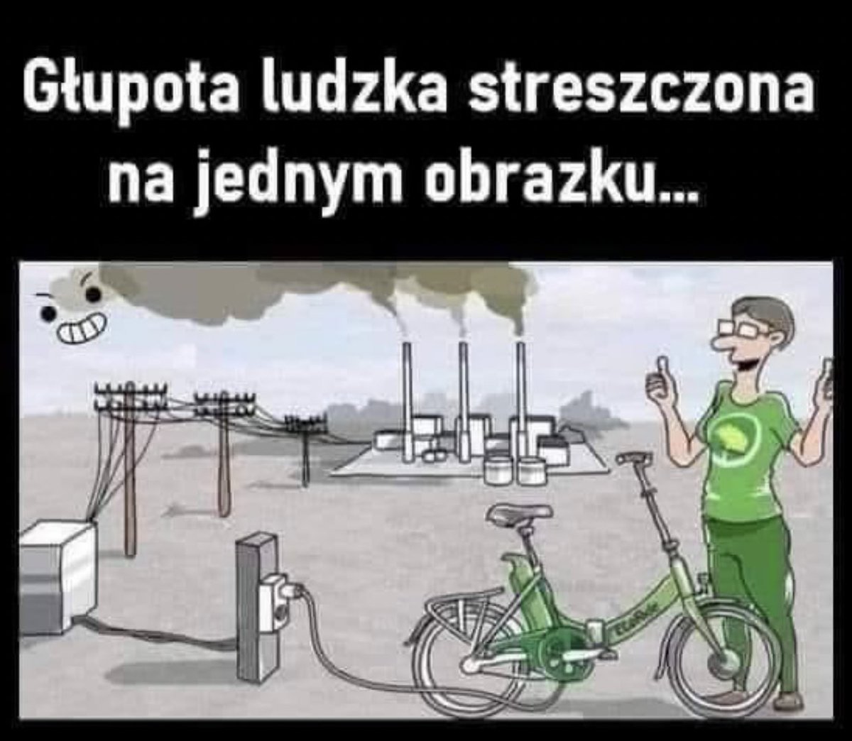 MarekJozefiak's tweet photo. Tak to jest z tą dezinformacją klimatyczną i „chłopskim rozumem” - niby człowiek wie na pierwszy rzut oka, że to manipulacja, ale czasem nie zdaje sobie sprawy jak wielka. 

Marcin Popkiewicz, fizyk jądrowy, popularyzator nauki, autor książek o nauce o klimacie i transformacji energetycznej pisze na FB: 

„Czasami pokazuję ten obrazek na wykładach i nawiązuję wokół niego dyskusję. Ludzie są zaskoczeni jak piękną manipulację przedstawia 🙂

Przejechanie 100 km rowerem elektrycznym to zużycie 0,5-1 kWh energii elektrycznej (w zależności od masy osoby, wiatru, terenu i innych czynników), co odpowiada mniej więcej 15-30 minut zużycia energii przez typowy czajnik elektryczny. Nawet zasilany prądem z elektrowni węglowej rower elektryczny to najefektywniejszy z punktu widzenia redukcji emisji środek transportu (choć oczywiście lepiej go zasilać bezemisyjnym prądem)!

Tak więc ten obrazek faktycznie streszcza głupotę na jednym obrazku, tylko trochę inaczej niż niektórym wydaje się na pierwszy rzut oka...”