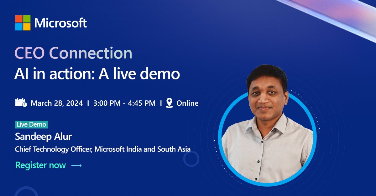 Watch @saalur captivating demonstration of #AI workflows at the recently concluded Microsoft CEO Connection, discover AI's transformative impact in 5 scenarios for modern organizations. Register now: msft.it/6012csqv6