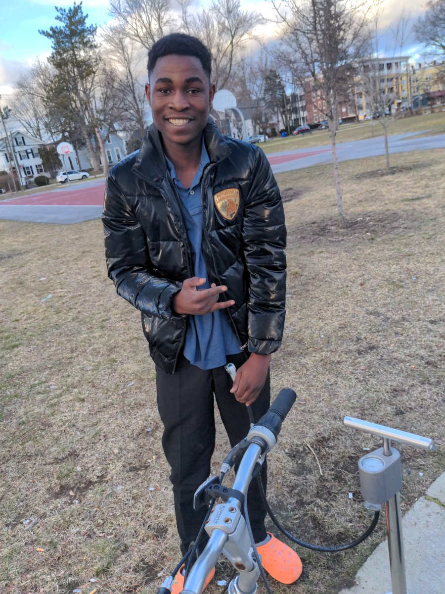 This young man was having trouble at the Bike Fixit Station near St. Joseph's school. He didn't speak any English (only Swahili) so one of our members used Google Translate to find out the problem with his bike and execute a fix. #qcbike