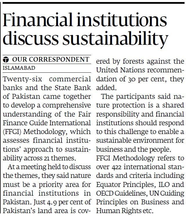 'Nature must be priority areas for FIs in #Pakistan; 5 big banks scores zero on #nature; just 4.9% of land is covered by forests against 30% recommended by @UN, writes @etribune in exclusive coverage of discussions held with @StateBank_Pak & 26 commercial banks on #ESG