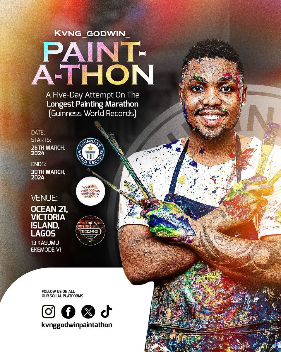 We'll be on ground to support and supervise the Guinness World Records attempt for the Longest Painting Marathon by @godwinpaints from 26th -30th March Good Luck Nwanne . . . ENQUIRY ❗ WANT TO BECOME A GUINNESS WORLD RECORDS HOLDER Dm Contact On Bio #GuinnessWorldRecords