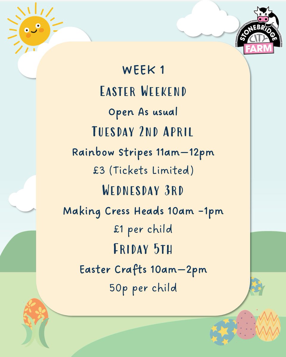 Not long to go now before Easter Holidays at the farm 🥰🐣🌼 Loads of different activities, head to our Facebook page for loads more information #nottingham #notts #cityfarm #urbanfarm #Free #EasterActivities #SchoolHolidays