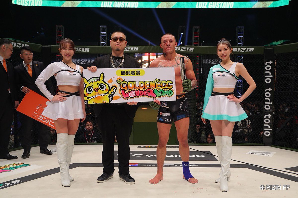 Golden Egg Wonderland (@goldeneggwl) on Twitter photo On February 24, we had the privilege of sponsoring
<a href="/rizin_PR/">RIZIN FF OFFICIAL</a> for their RIZIN LANDMARK 8 in Saga Event🔥
In addition to the event, we also sponsored a match🥊
Congratulations to Luiz Gustavo on his victory!🔥
We will be handing him a Gold Egg for his Victory Prize Money🪙🥚🎉 On February 24, we had the privilege of sponsoring
<a href="/rizin_PR/">RIZIN FF OFFICIAL</a> for their RIZIN LANDMARK 8 in Saga Event🔥
In addition to the event, we also sponsored a match🥊
Congratulations to Luiz Gustavo on his victory!🔥
We will be handing him a Gold Egg for his Victory Prize Money🪙🥚🎉