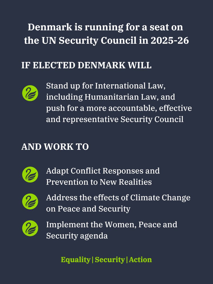 Denmark is launching our cross-cutting and thematic priorities for our candidature for a non-permanent seat on the #UNSC 2025-26. Read more about the 🇩🇰 candidature 👉 dk4unsc.dk #DK4UNSC #EqualitySecurityAction #Denmark #DenmarkinNigeria