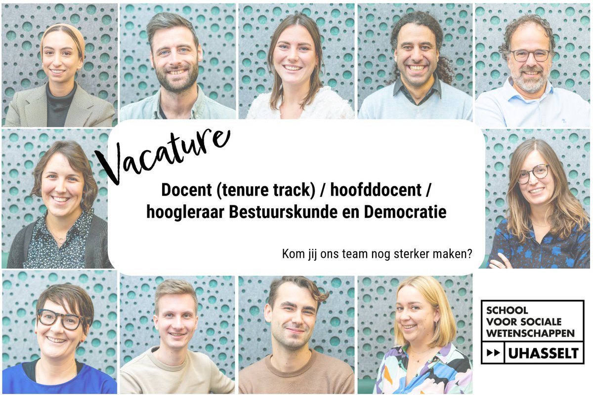 De @SSW_UHasselt is op zoek naar een docent Bestuurskunde en Democratie om bij haar team te voegen.
De vacature kan je lezen op bit.ly/3TQDziX
Solliciteren kan via bit.ly/43yhRDw