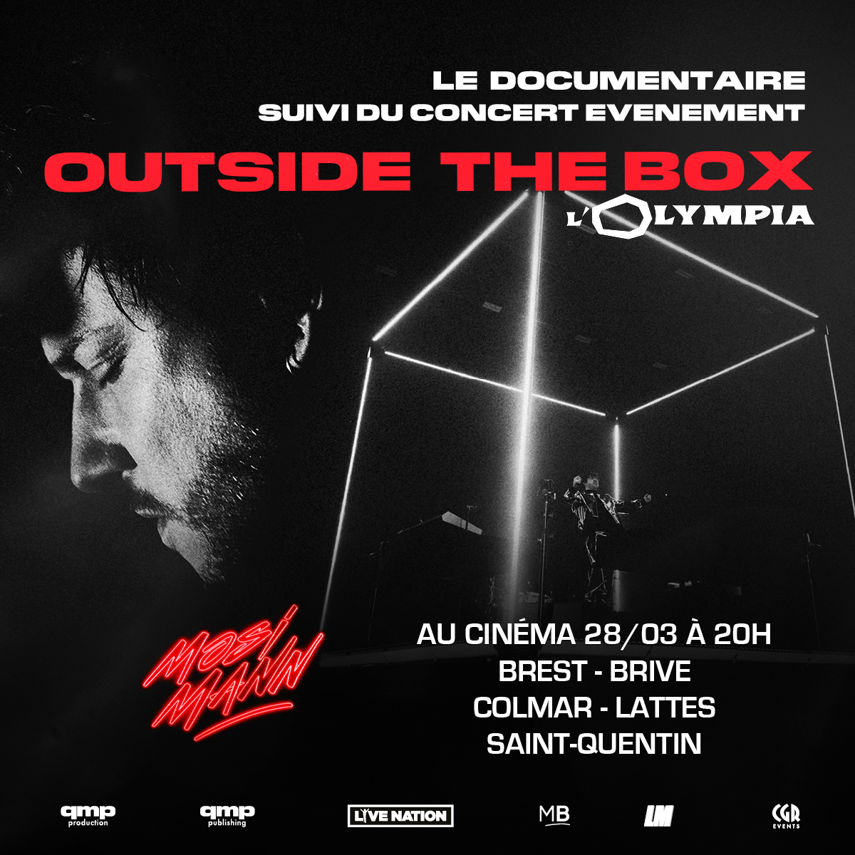 Dans 2 jours retrouvez le documentaire Mosimann - Outside The Box à l'Olympia et la captation du concert dans votre cinéma. Retrouvez la liste des cinémas participants ici : bit.ly/3UNIRga