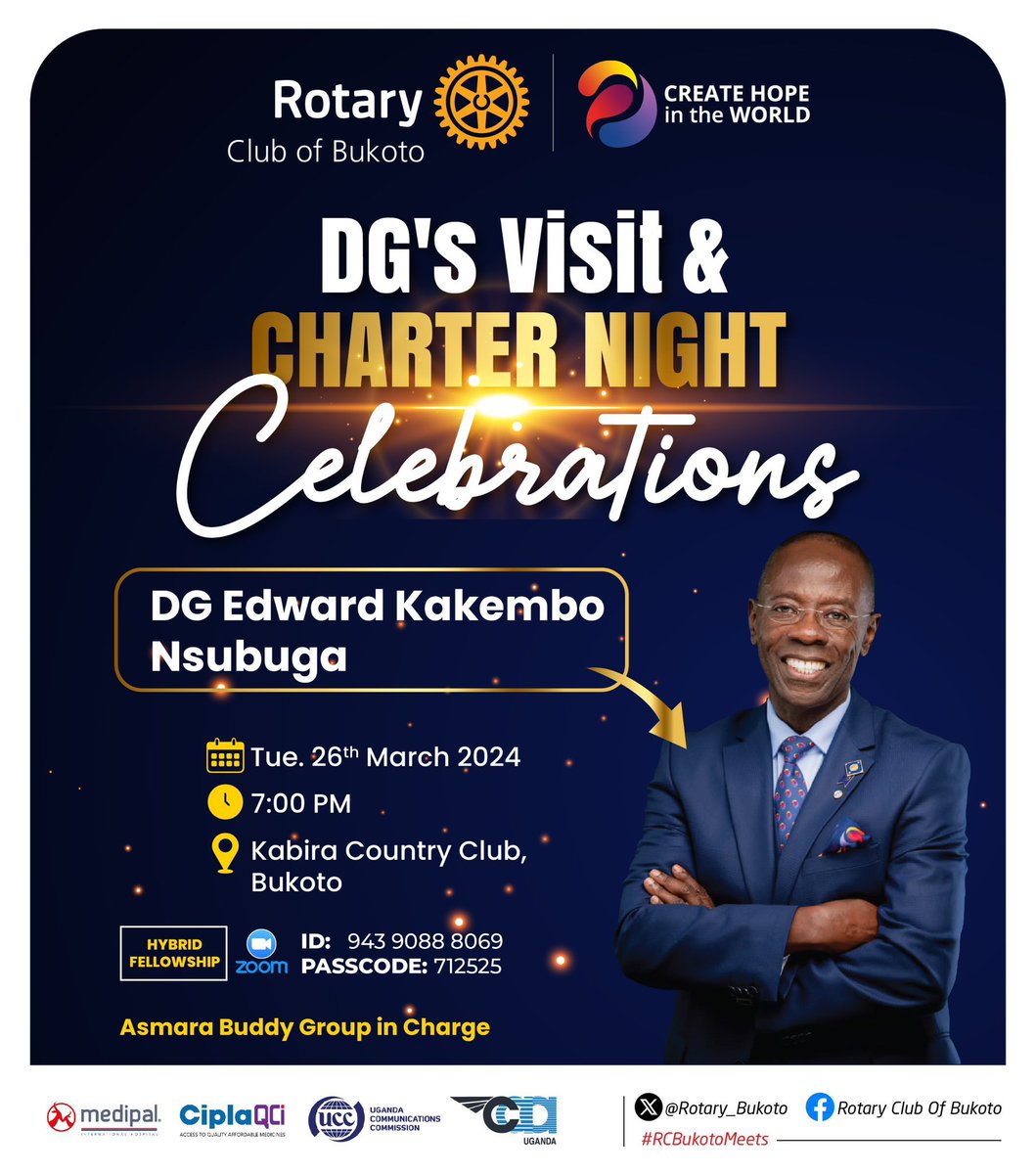 Do join us today via #RCBukotoMeets hosted at @KabiraCountry for a grand District Governor @DGEdwardKakembo’s visit and Charter night celebration ! You’re all are most welcome - HCP @edithkakuba2013 | #RCBukotoAt21