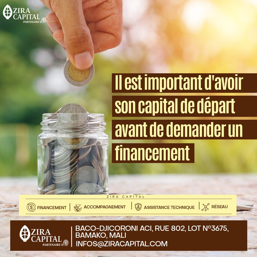 Un capital de départ est essentiel pour lancer une entreprise avec succès. 
Avant de chercher un financement externe, assurez-vous d'avoir établi une base financière solide. 
C'est le point de départ vers une croissance pérenne. 

#ZiraCapital #capital #virals #entrepreunariat