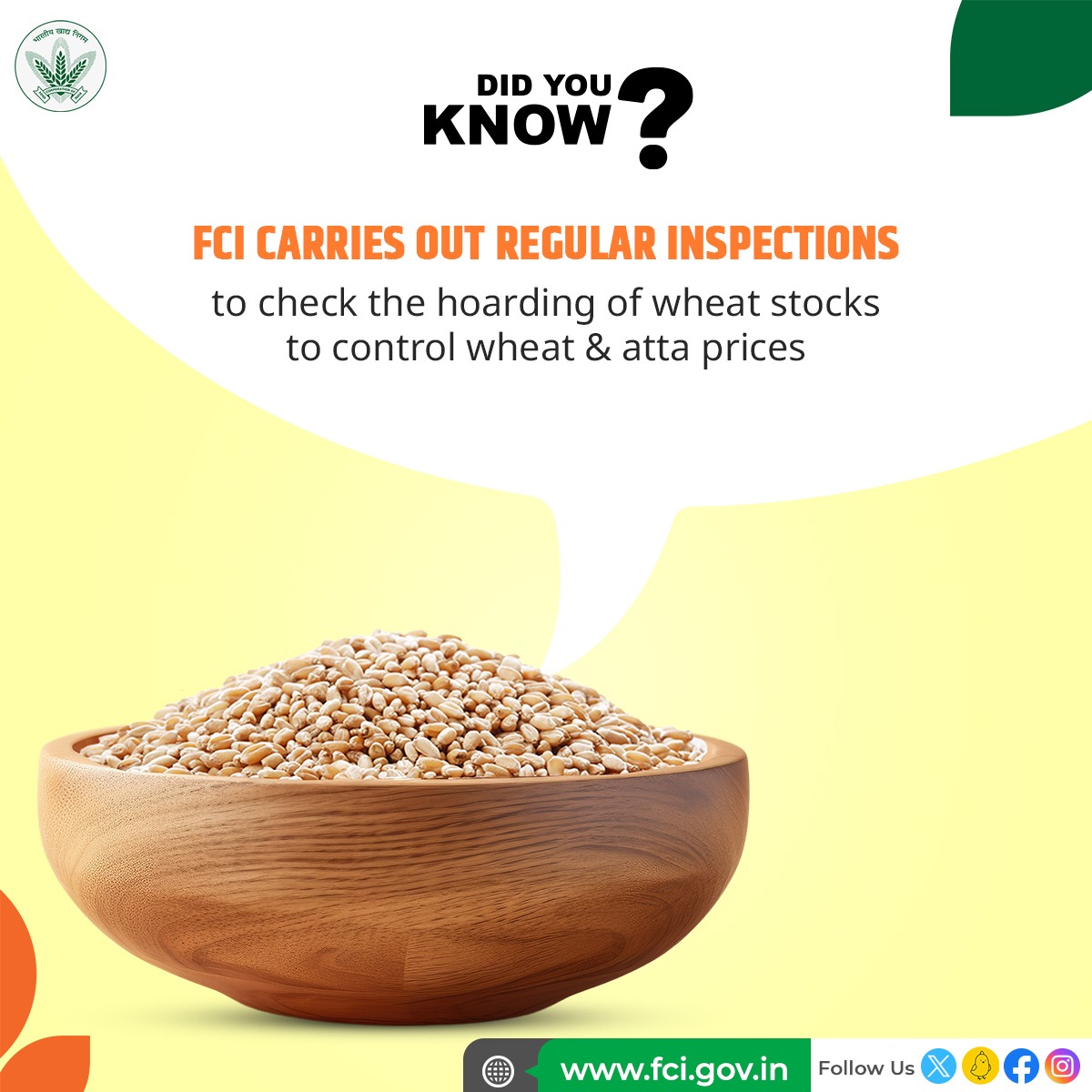 FCI is taking vital measures to curb inflationary trend in the market. FCI conducts regular inspections at flour mills to ensure stocks are not being hoarded and wheat is available at stable prices at the retail market.