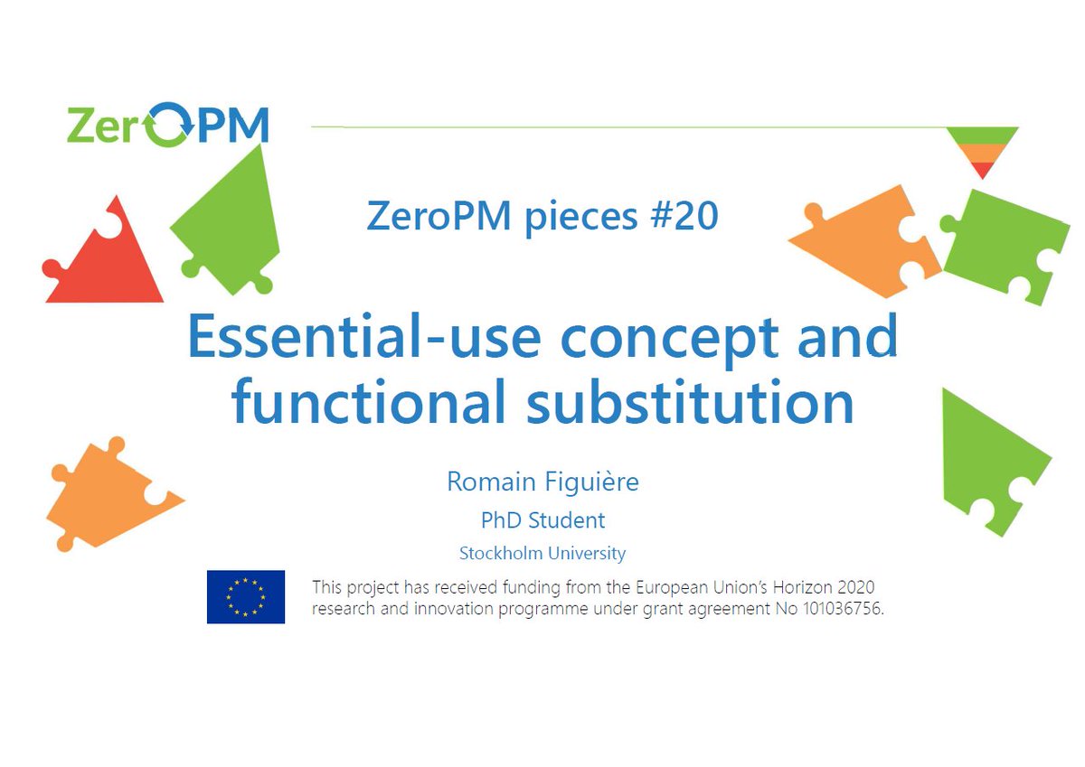 🧩#ZeroPMPieces #20 In ZeroPM Pieces #20 @R_Figuiere from @AcesSthlmUni presents how to combine essential-use and functional substitution to transition from #PFAS and #PMT substances to safer alternatives! Video: youtu.be/jxyTiV7o6aM Slides: zenodo.org/records/108281… 💙💧💙