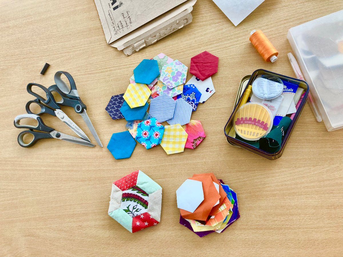 SewSisters_'s tweet photo. Patchwork coasters made from hexagon patchwork, hand sewn at Tree Tops Village class in  Walker @bfenewcastle @eastedwomen #patchwork #patchworkproject #recycledfabrics #creative #handmade #handsewn https://t.co/8MohbtNnRc