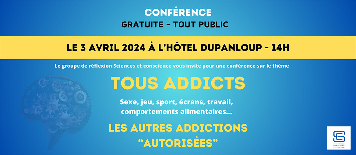 3 avril 2024 à l'hôtel Dupanloup d'Orléans : conférence 'Tous addicts' urlz.fr/q1FB entrée gratuite, tout public. Raphaël Serreau, collaborateur scientifique au CBM urlz.fr/q1G3 est l'un des intervenants.