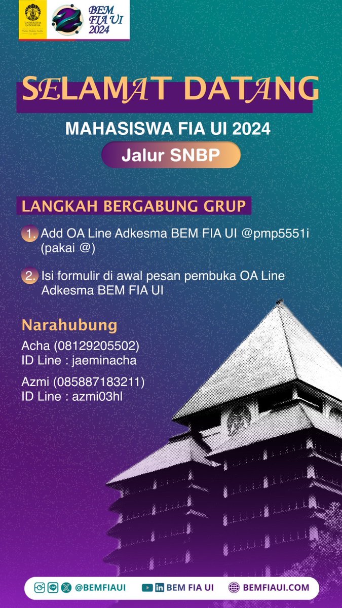 nothstuds's tweet image. HAII MAFIA!! Welcome to keluarga FIA!! 

#snbp2024 #FIAUI #UniversitasIndonesia