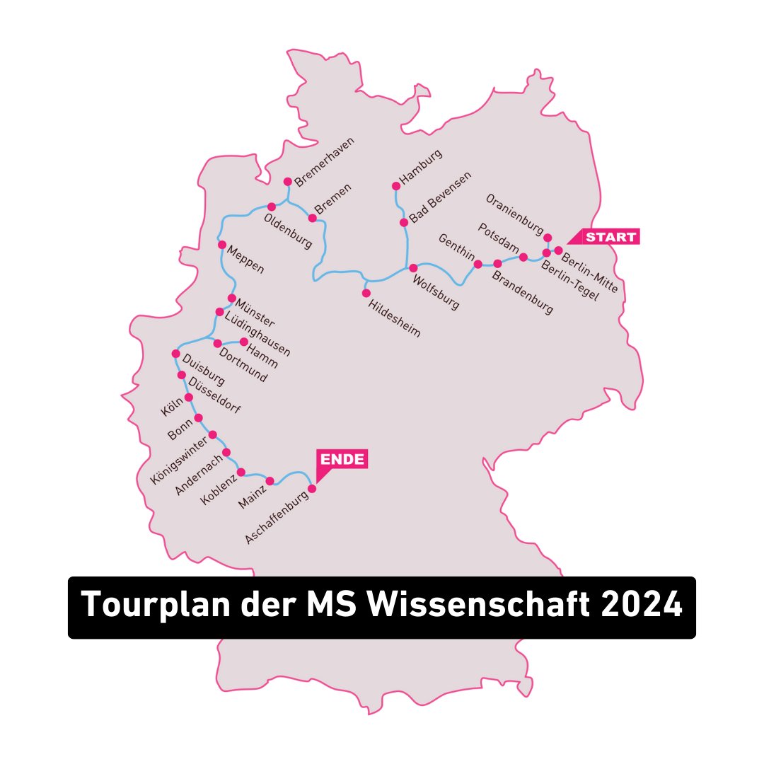 Der Tourplan der MS WIssenschaft 2024 steht! Wo und Wann das Ausstellungsschiff anlegt findet ihr auf unserer Webseite ms-wissenschaft.de