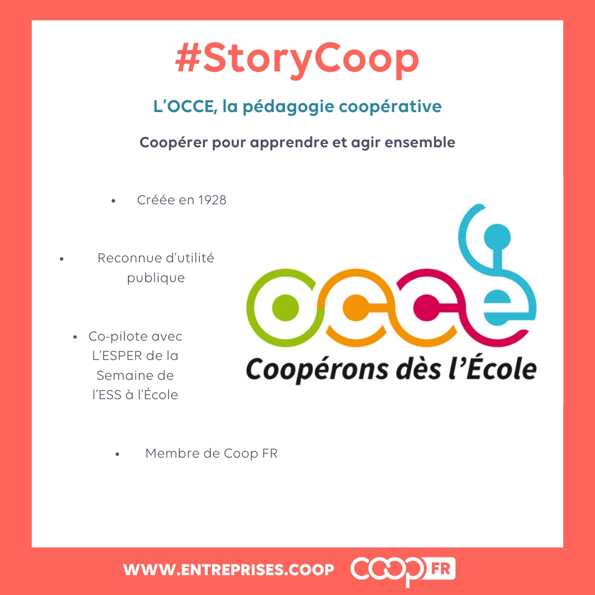 [#StoryCoop] L’OCCE, 96 ans de pédagogie #coopérative ! 𝗟’𝗢𝗳𝗳𝗶𝗰𝗲 𝗖𝗲𝗻𝘁𝗿𝗮𝗹 𝗱𝗲 𝗹𝗮 𝗖𝗼𝗼𝗽𝗲́𝗿𝗮𝘁𝗶𝗼𝗻 𝗮̀ 𝗹'𝗘́𝗰𝗼𝗹𝗲, fédération reconnue d’utilité publique, née en 1928, est un mouvement pédagogique qui développe au sein des écoles et des