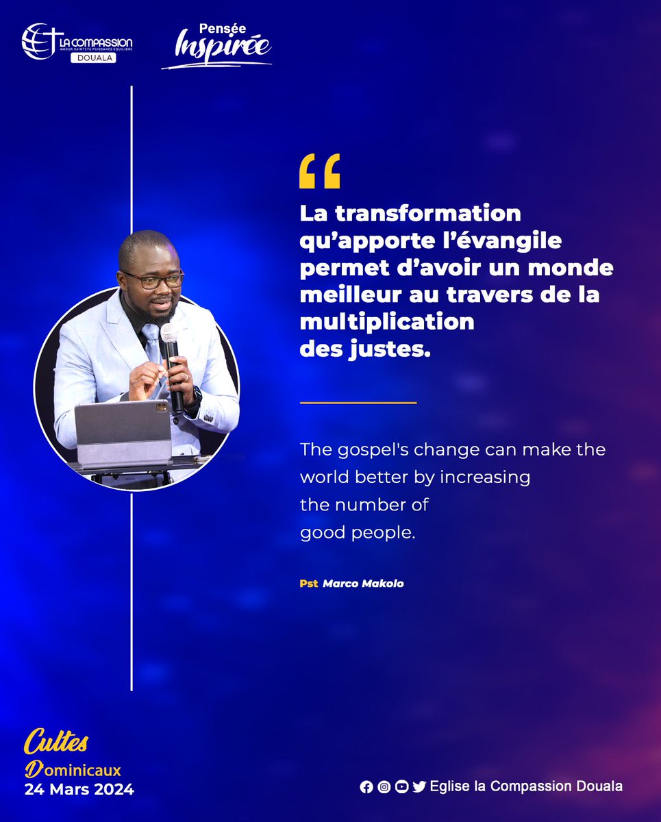 « 𝑷𝒐𝒖𝒓𝒒𝒖𝒐𝒊 𝑬́𝒗𝒂𝒏𝒈𝒆́𝒍𝒊𝒔𝒆𝒓 ? »

Quelques pensées inspirées tirées de nos 2 cultes dominicaux du Dimanche 24 Mars 2024

Orateur : Pasteur @MakoloMarco 

L’intégralité de ce message est sur notre page Youtube : youtube.com/live/aMpBOOpNM…

#EgliseLaCompassion #Douala