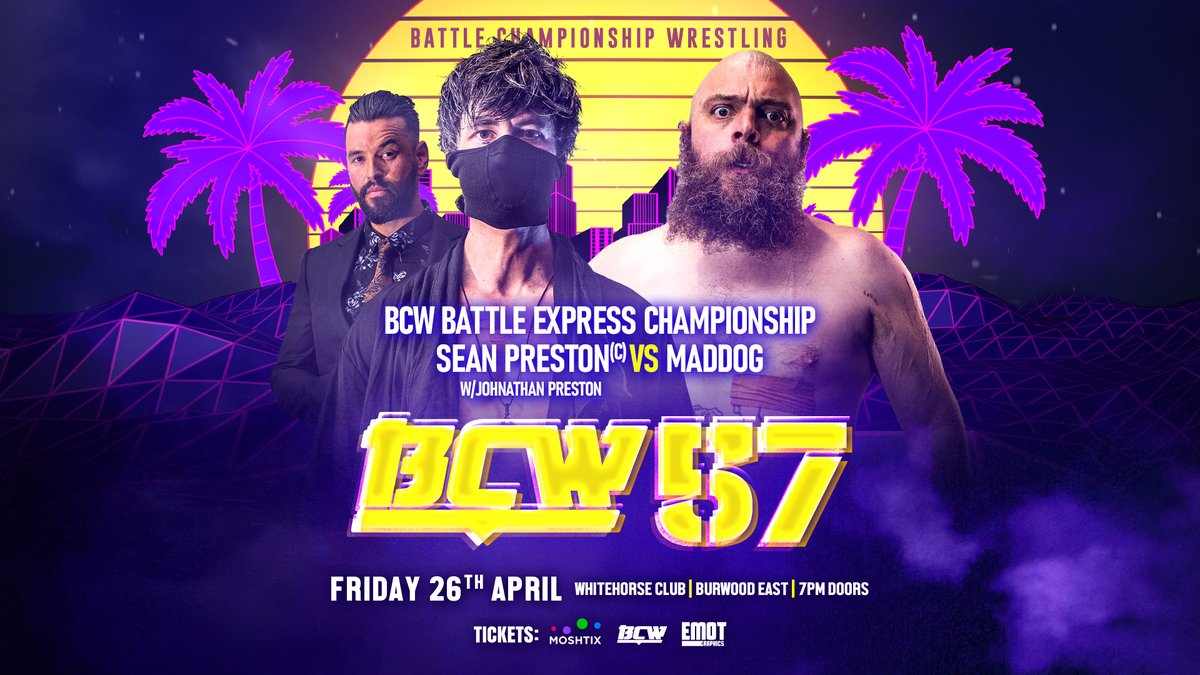 ***BCW 57 MATCH ANNOUNCEMENT*** On Friday 26 April 2024, will SEAN PRESTON wrestle his way to another title defence OR will MADDOG defeat his foe to become the Henry Cejudo of the Battle Kingdom? Book here: moshtix.com.au/v2/event/battl… #battlechampionshipwrestling