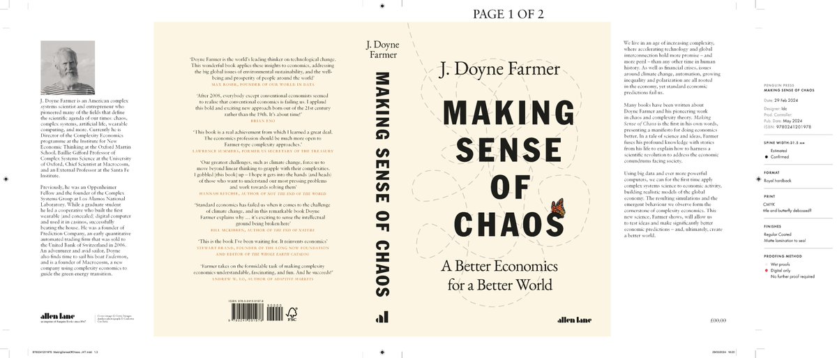 An exciting moment as @doyne_farmer's new book 'Making Sense of Chaos' has been sent to the printers, ahead of its publication date on 25 April 2024! #Complexity #complexityeconomics
