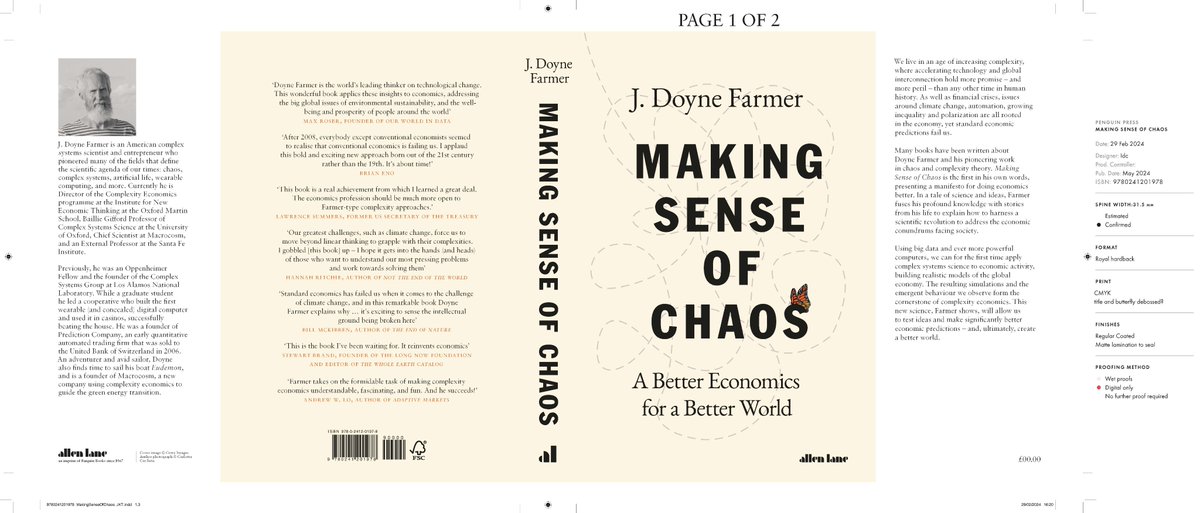 INETOxford's tweet image. An exciting moment as @doyne_farmer's new book 'Making Sense of Chaos' has been sent to the printers, ahead of its publication date on 25 April 2024!
#Complexity
#complexityeconomics